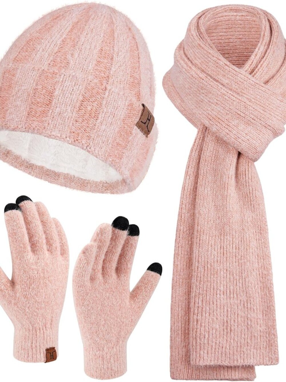 Women Winter Beanie Hat and Scarf Warm Touchscreen Gloves
